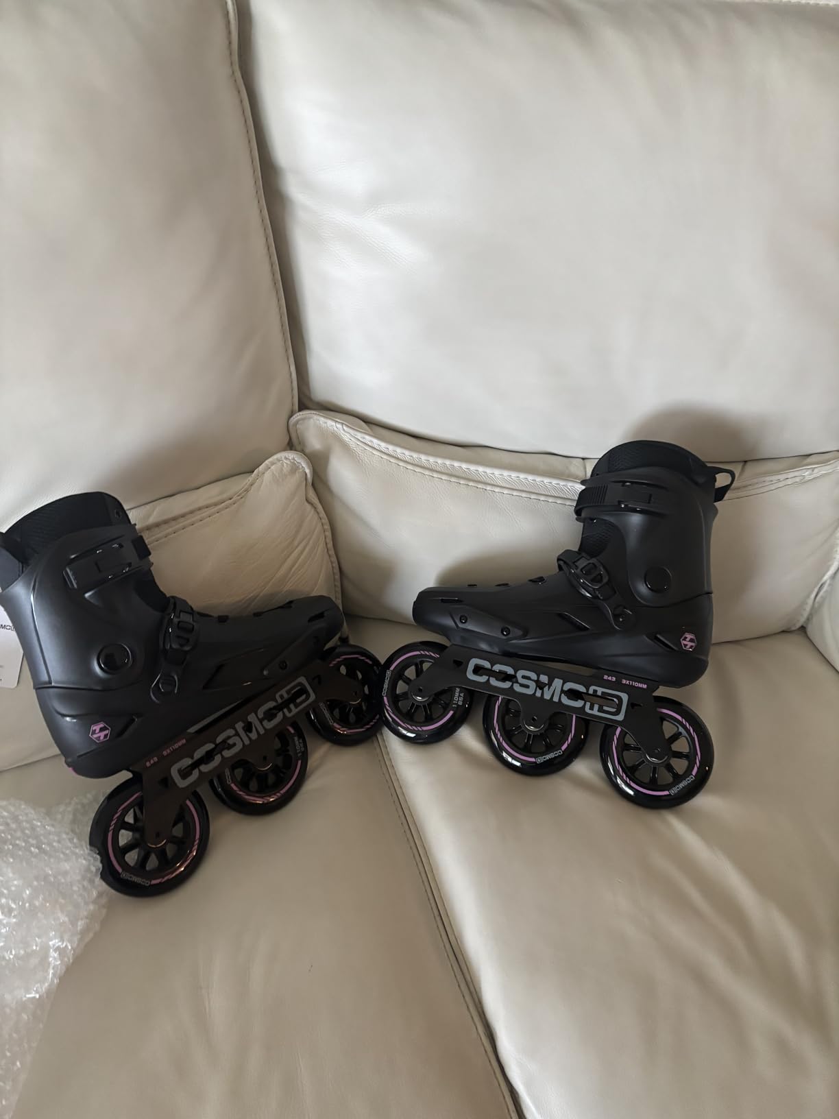 Adult Inline Skate - COSMOID High Performance Roller Skates Blades for Women & Men, 3 Wheels 110mm/100mm Metal Frame,Indoor Outdoor and Fitness Black,Size 5-14.5 customer photo 2