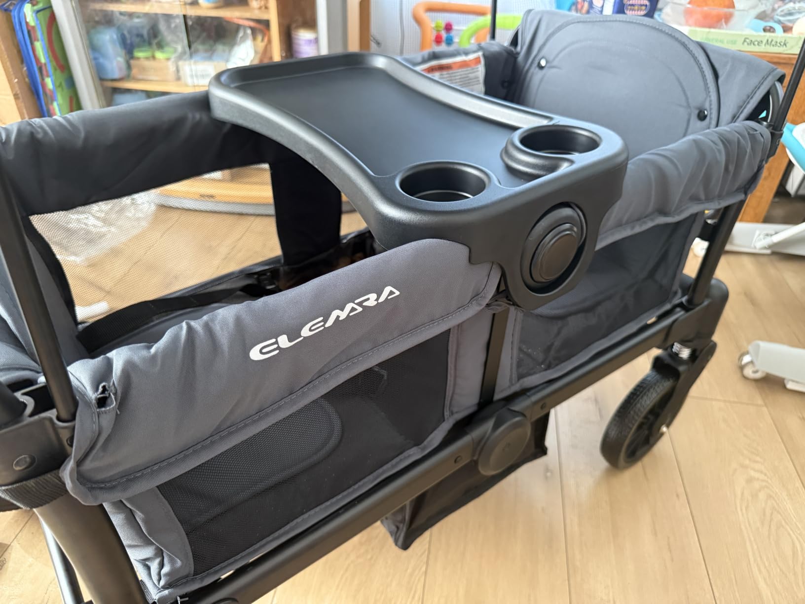 ELEMARA Foldable Wagon Stroller, Stroller Wagon for 2 Kids, Premium All Terrain Wagon for Kids with Removable Canopy, Adjustable Push/Pull Handle, Harnesses, Large Storage Bag, Black customer photo 1