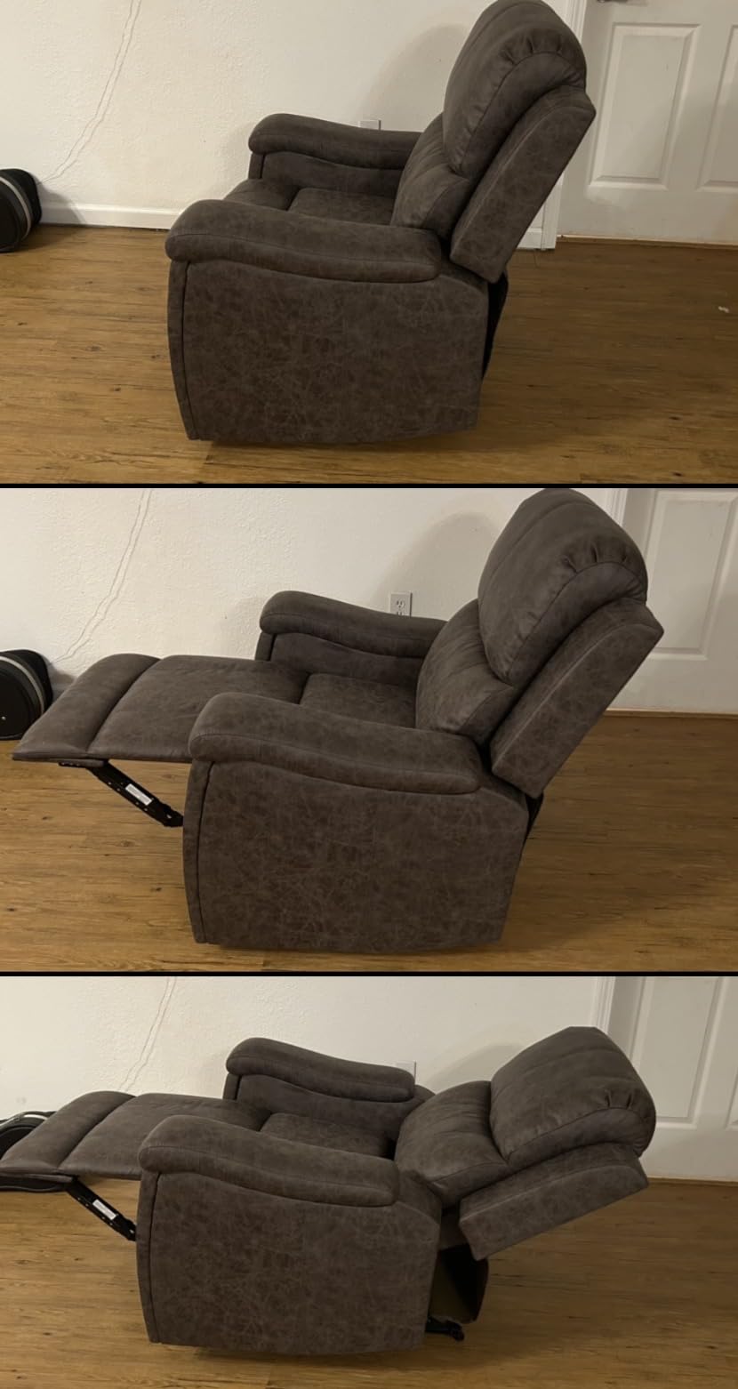 CANMOV Leather Recliner Chair, Classic and Traditional Manual Recliner Chair with Overstuffed Arms and Back, Manual Single Sofa with Concealed Cup Holders,Nut Brown customer photo 2