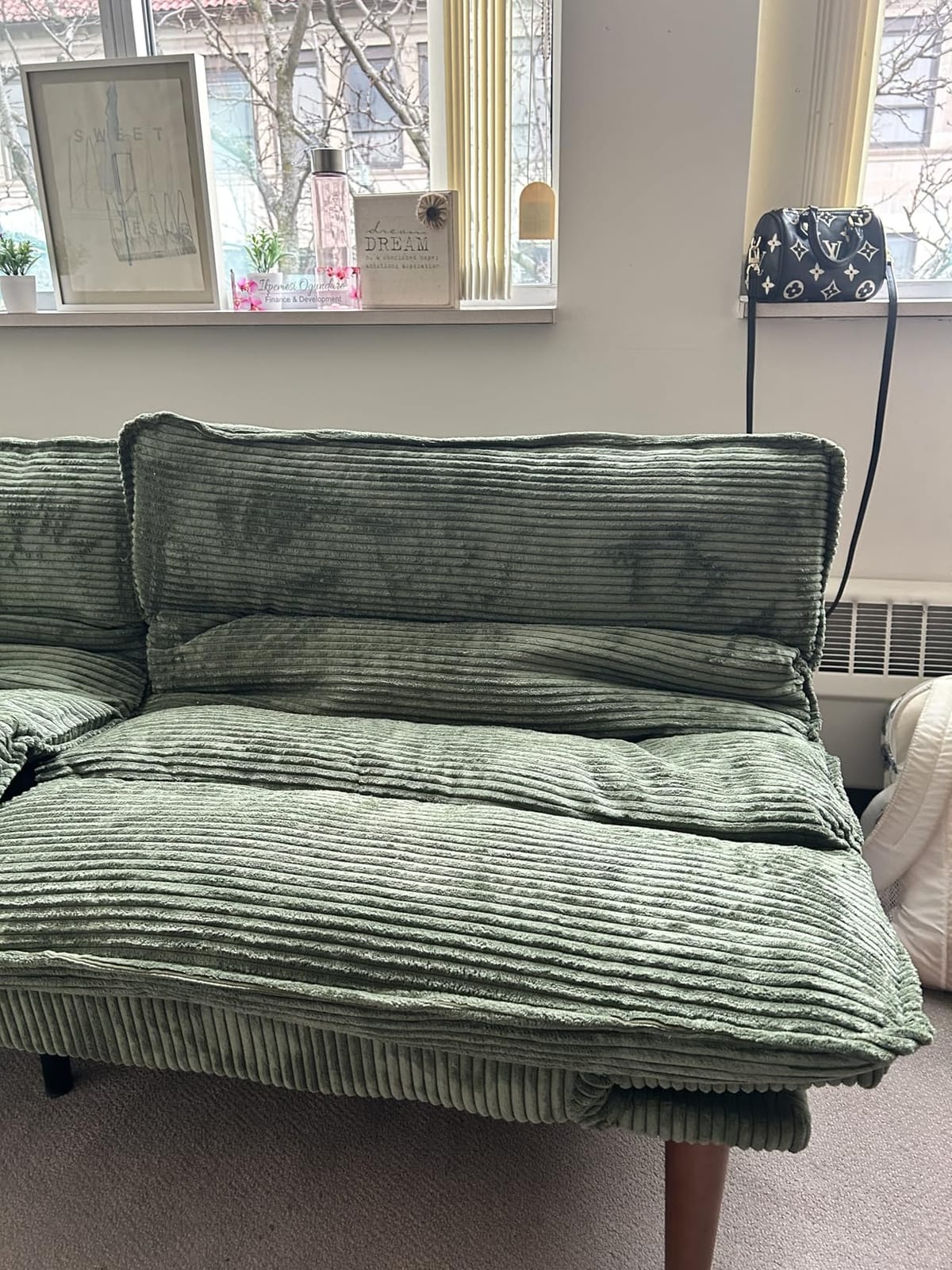 Amada Convertible Corduroy Futon Sofa Bed, 66 inch, Gray customer photo 1