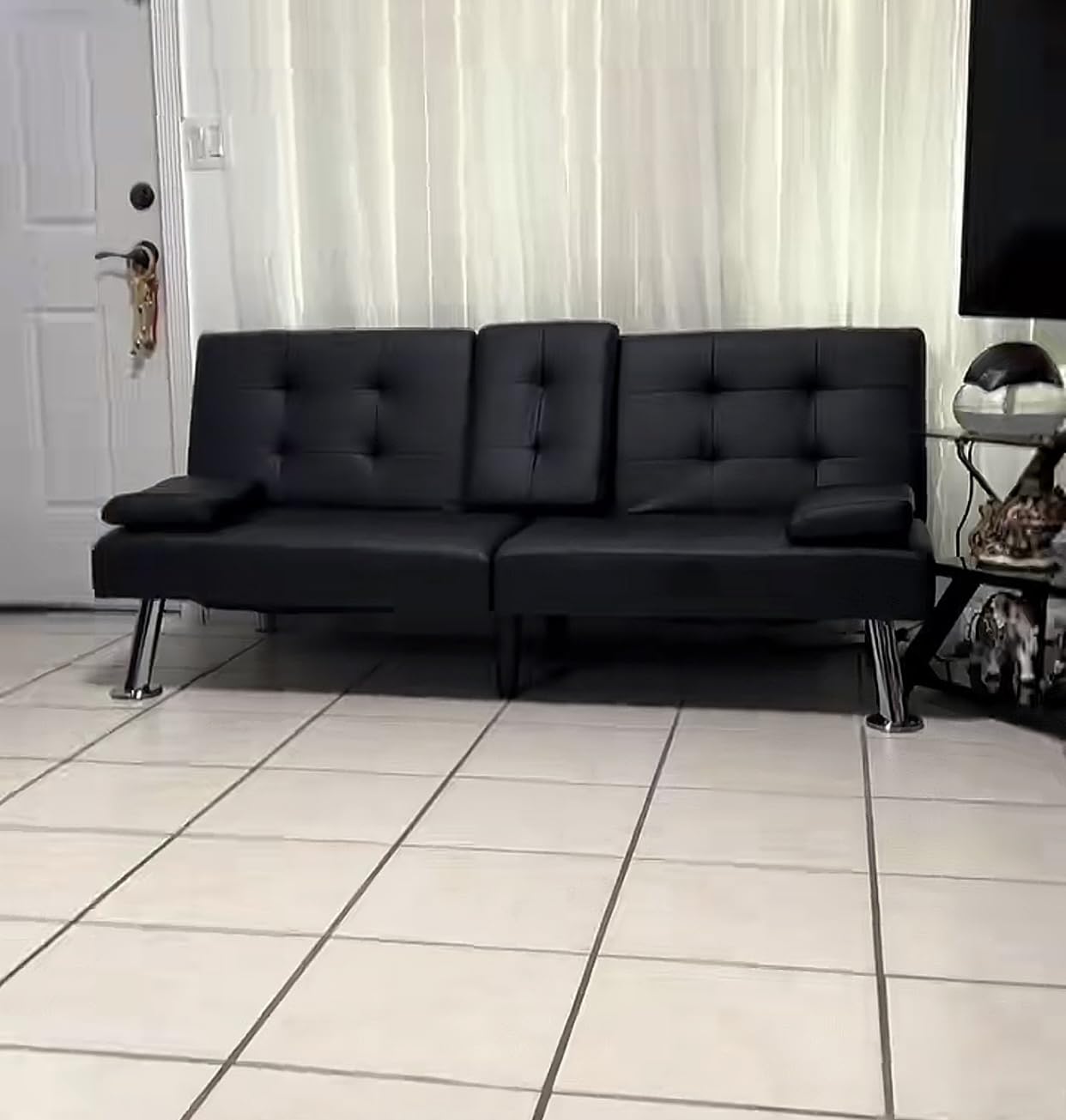 Homall Black Faux Leather Futon Sofa Bed, Loveseat with Adjustable Backrest customer photo 1