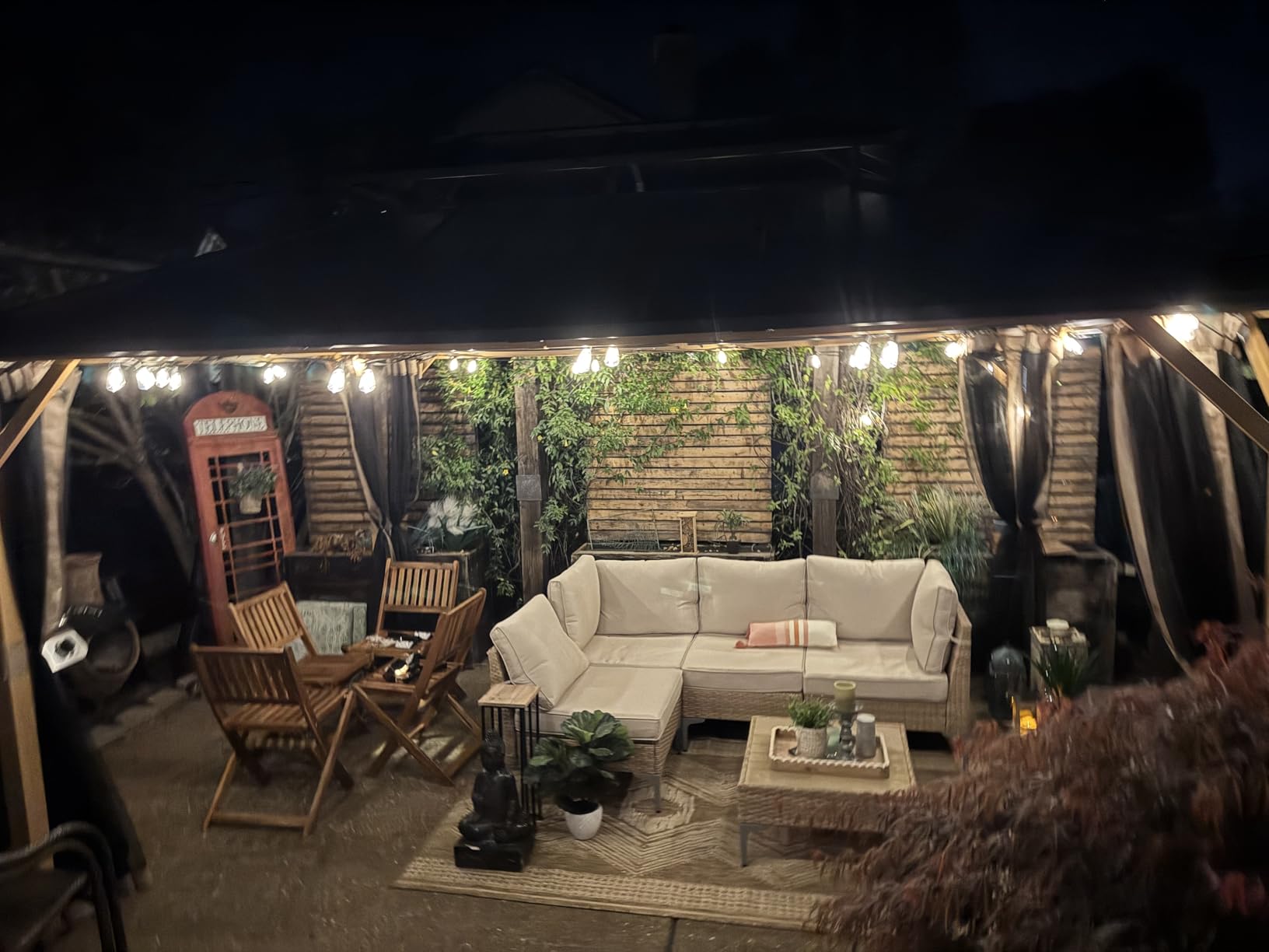 Modern Shade Hardtop Gazebo 12x12 with 4 LED Lights for Backyard Wood Grain customer photo 2