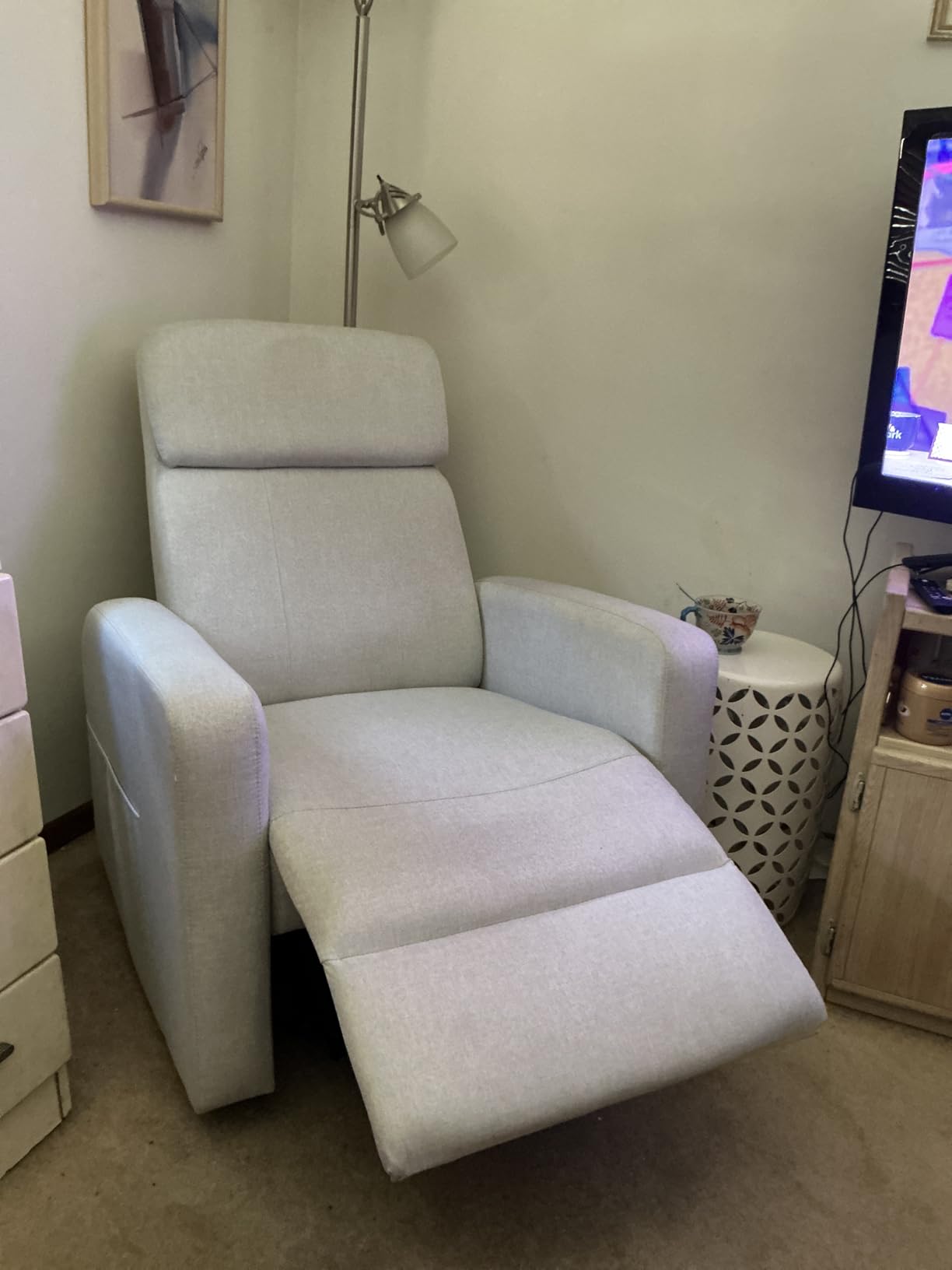 Korser Power Recliner Chair for Adults, Swivel Rocker Recliner with USB Ports, Nursery Rocking Chairs with Side Pockets, Electric Recliner Nursery Glider for Living Room & Nursery, Linen Fabric, Beige customer photo 2