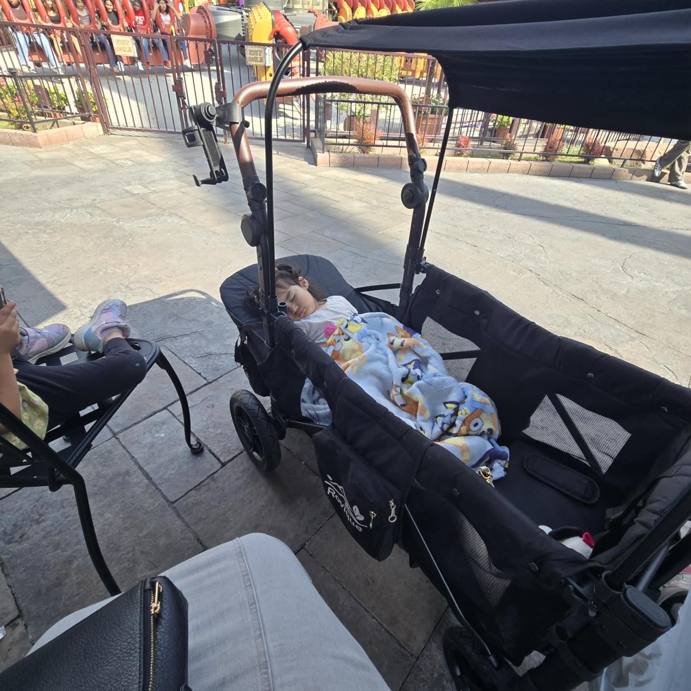 Rovique Wagon Stroller for 2 Kids,Premium Wagon for Kids with Removable Canopy, Snack Tray, Convertible Baby Bassinet, 5-Point Safety Harness, All-Terrain PU Wheels & Adjustable Push/Pull Handle,Grey customer photo 2