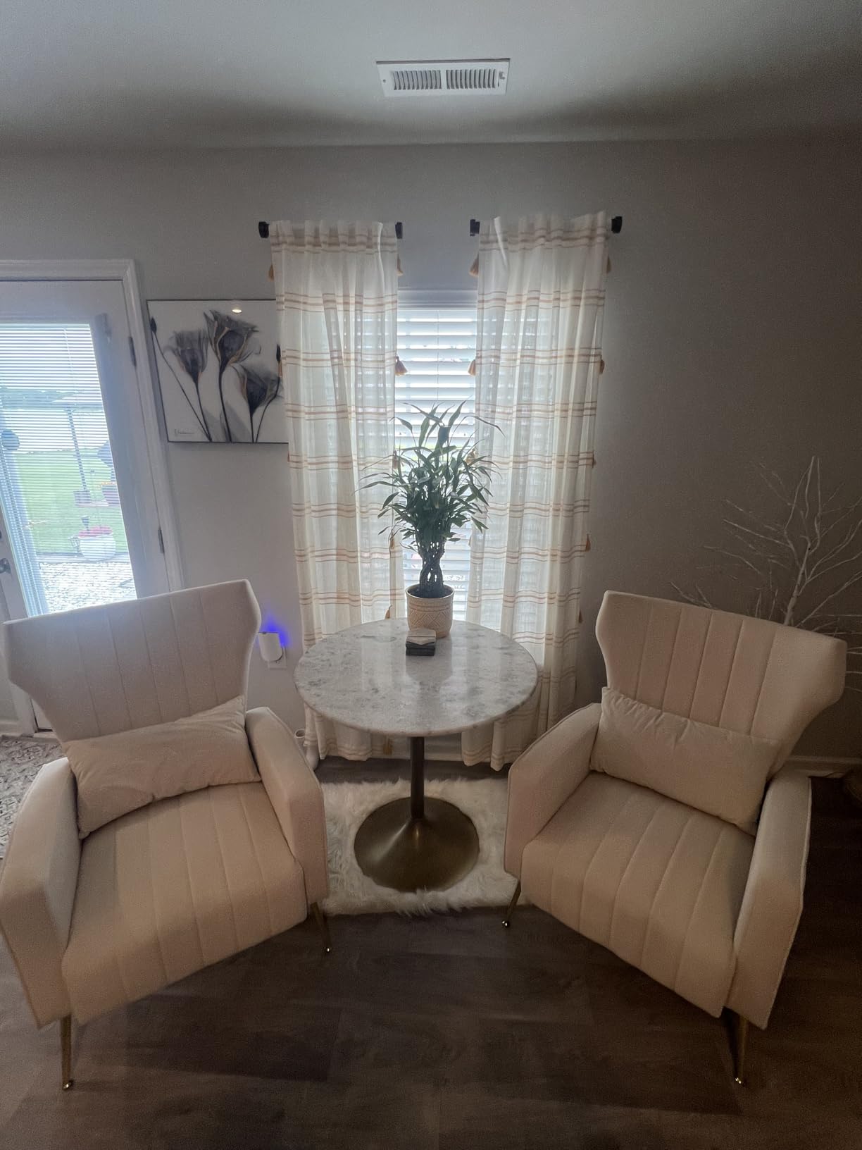Modern Accent Chair Upholstered Living Room Chair,High Back Arm Chair with Metal Legs Lumbar Reading Chair for Bedroom, Apartment, Small Spaces Velvet Beige customer photo 1