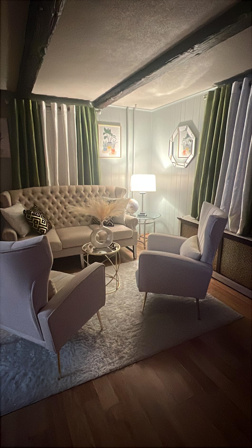 Modern Accent Chair Upholstered Living Room Chair,High Back Arm Chair with Metal Legs Lumbar Reading Chair for Bedroom, Apartment, Small Spaces Velvet Beige customer photo 2