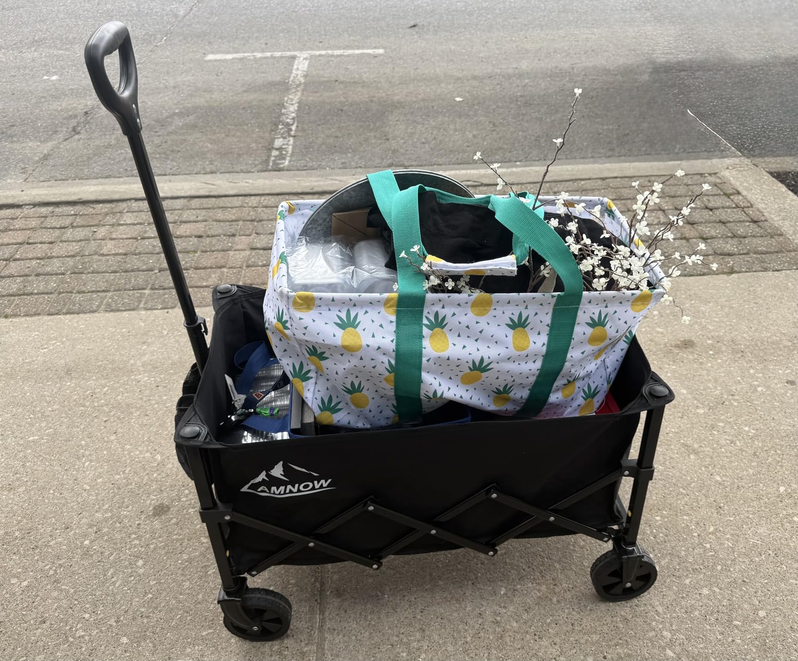 AMNOW 100L Collapsible Wagon Cart with All Terrain Wheels, 350LBS, Black customer photo 2