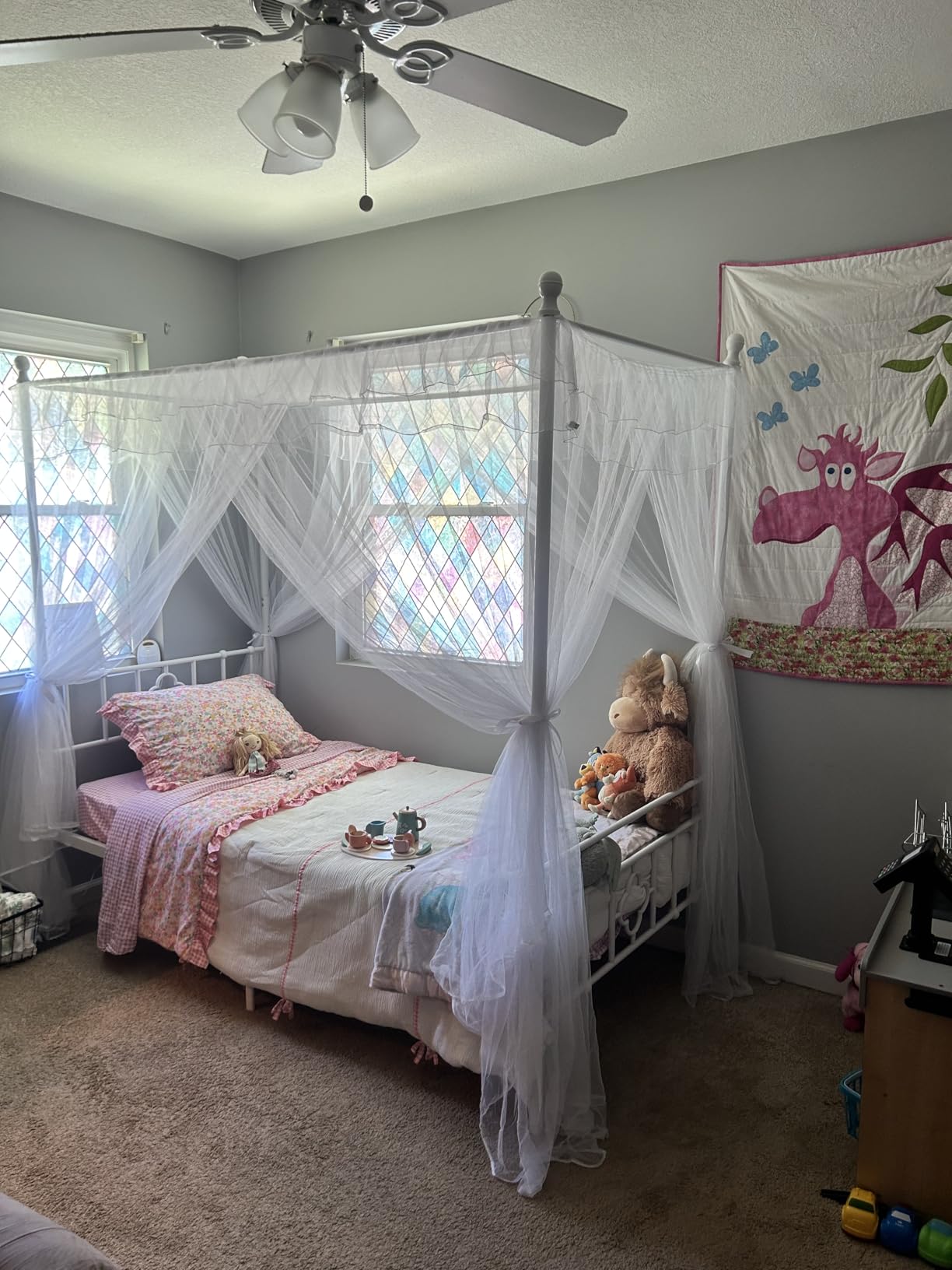 Homkdom Twin Canopy Bed Frame with Storage Headboard,Noise-Free,White customer photo 1