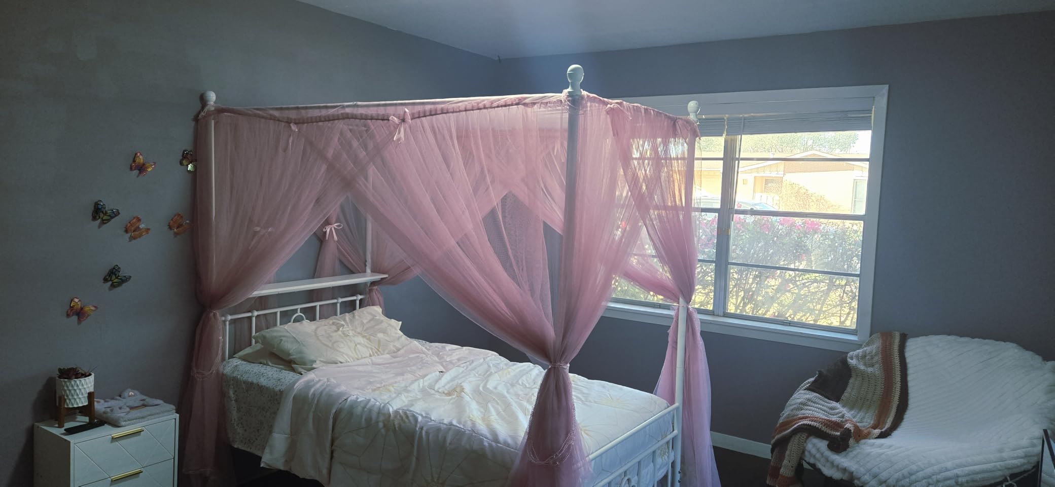 Homkdom Twin Canopy Bed Frame with Storage Headboard,Noise-Free,White customer photo 2