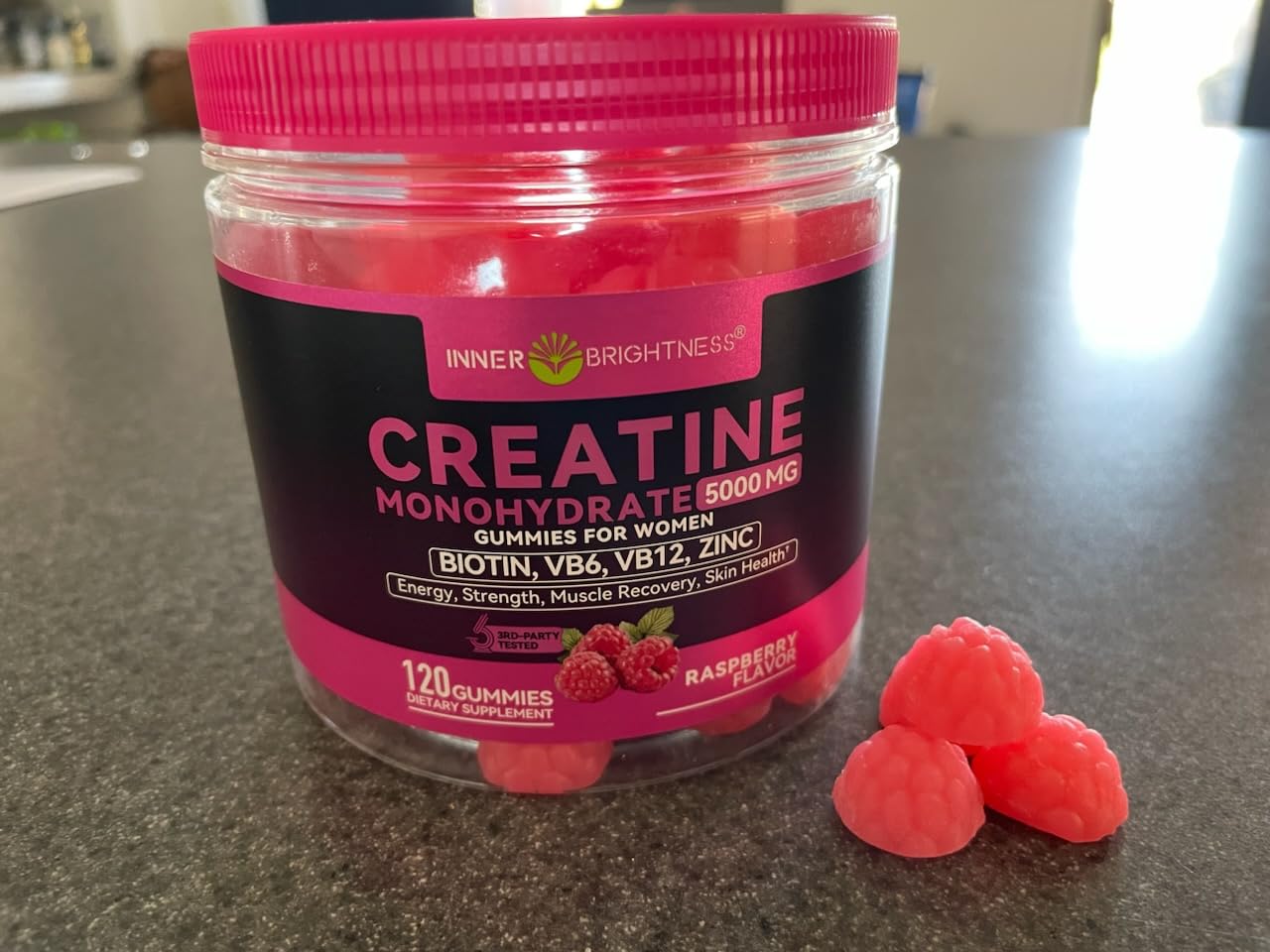 Inner Brightness Creatine Monohydrate Gummies for Men & Women 5000 mg, 3rd Party Tested, Creatine Chews for Muscle Growth, Strength & Energy Support, Sugar Free, Vegan, 120 Count customer photo 2