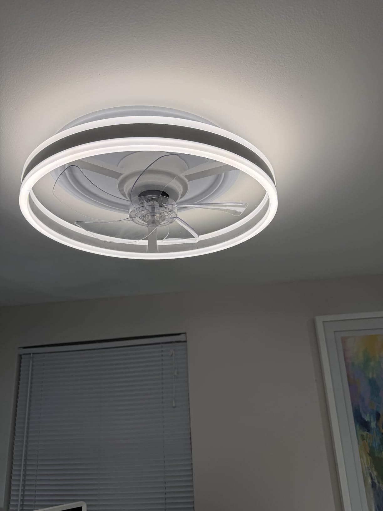 VOLISUN Low Profile Ceiling Fans with Lights and Remote, 20in Flush Mount Ceiling Fans with Light, 3000K-6500K Dimmable Fandelier LED Fan Light, White Bladeless Ceiling Fans with Lights for Bedroom customer photo 1