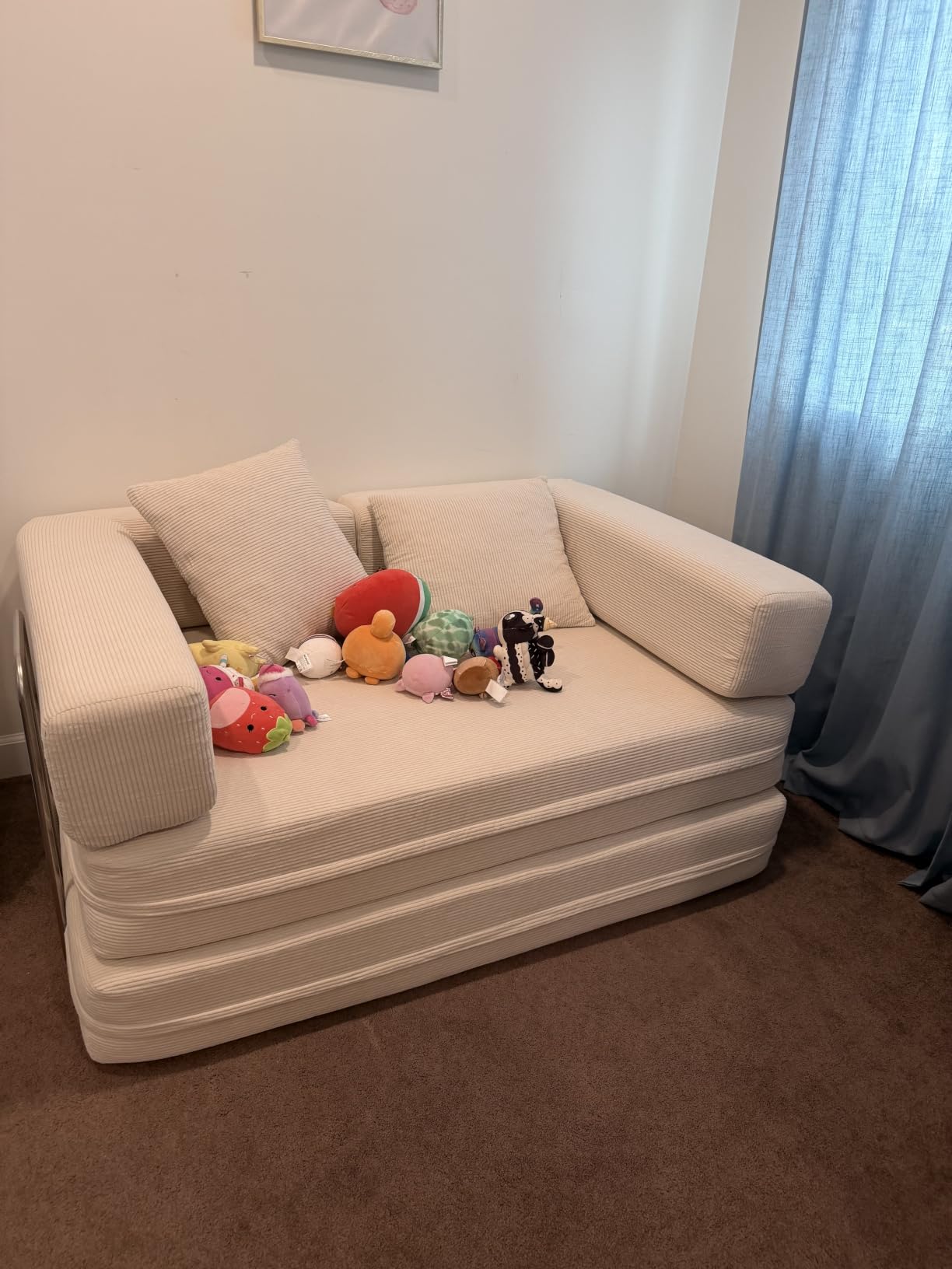 59.0 Inch Convertible Sofa Bed, 4-in-1Futon Sofas Bed Pull Out Sleeper Couch, Modern Deep Seat Sofa for Living Room, Corduroy Boneless Couches for Bedroom, Apartment, No Assembly Beige, 2 Seat customer photo 1