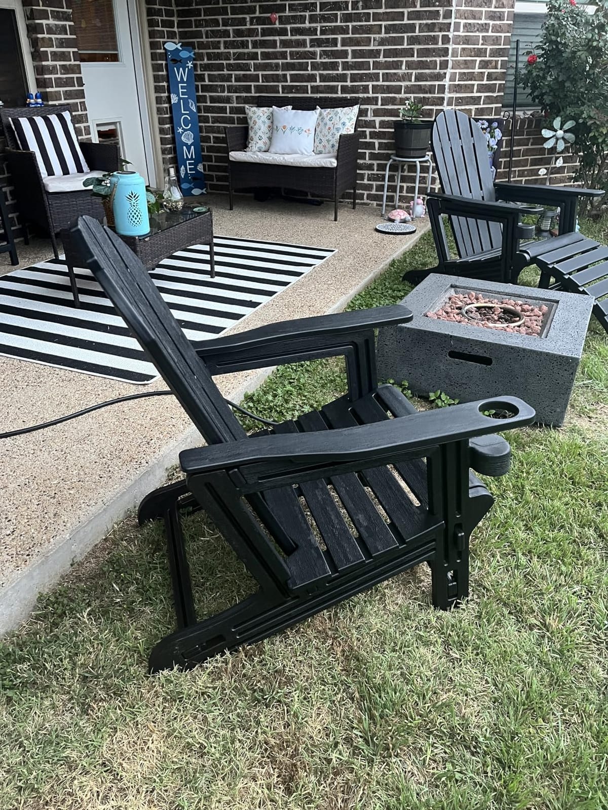 Shintenchi Adirondack Chairs Set of 2,HDPE Adirondack Chairs w/Removable Tablelop & Umbrella Hole,All-Weather Wooden Textured Plastic Outdoor Chairs w/Cup Holders for Garden Backyard Pool,Light Gray customer photo 2