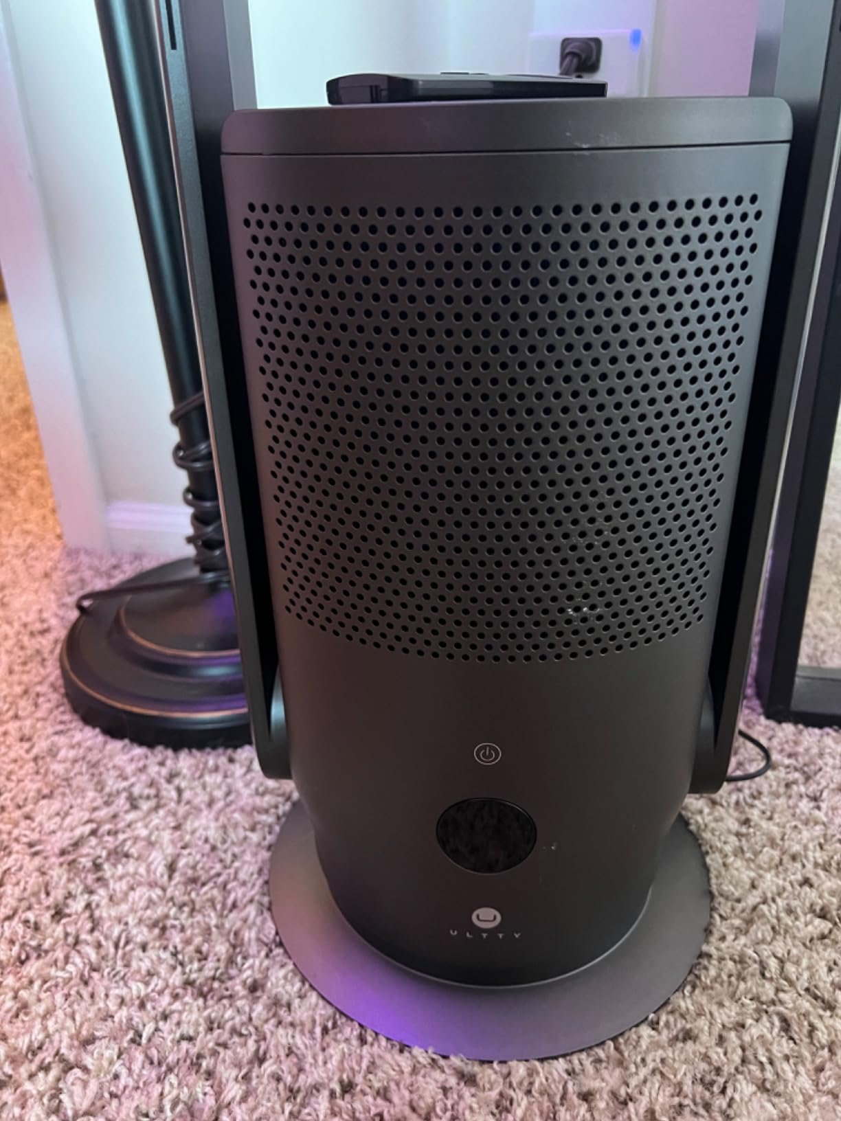 ULTTY Bladeless Tower Fan and Air Purifier Combo, Quiet Oscillating Fan with Remote & Touch Control, 9 Speeds, 8H Timer, HEPA Air Filter, Safe Floor Fan for Bedroom Home Office Black, 23.5