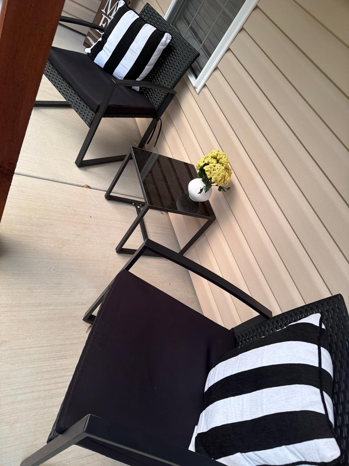 Murago Outdoor 3-Piece Wicker Bistro Set, Patio Conversation Set | 2 chairs with Coffee Table, for Balcony, Porch, Garden, Yard, Poolside, Black Frame & Black Cushion customer photo 2