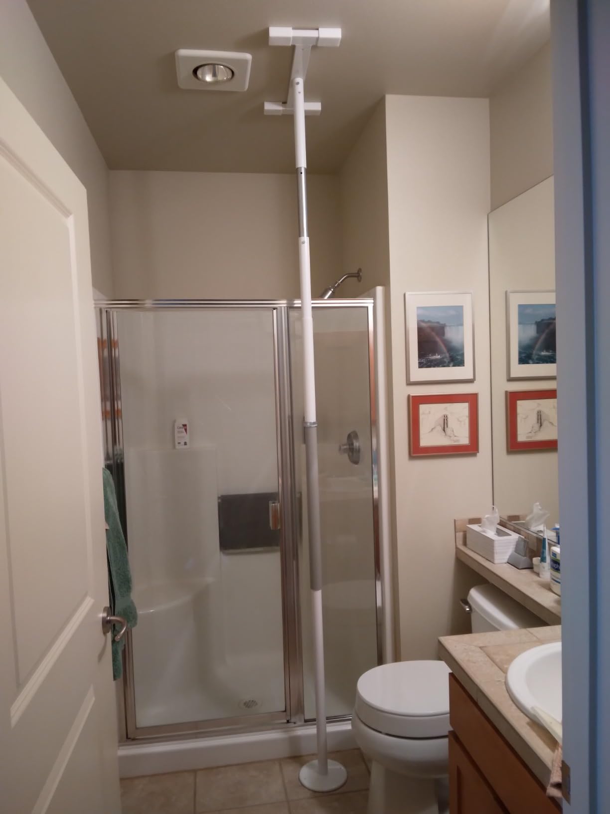 Stander Wonder Pole Slim, Tension Mounted Security-Pole, Elderly Floor to Ceiling Transfer-Pole for Seniors, Bathroom Grab Bar Stability Rail with Padded Handle, White customer photo 2