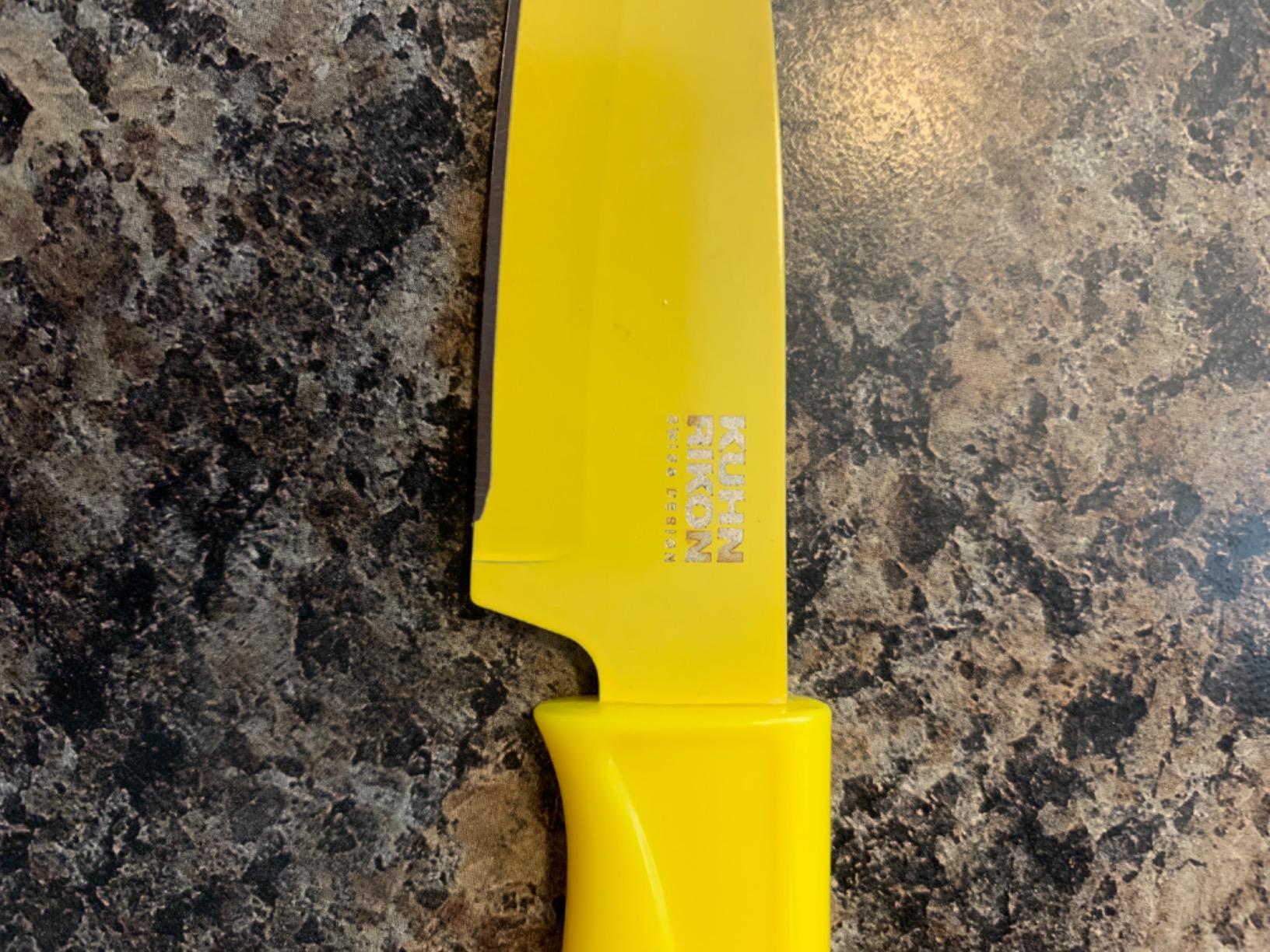 Kuhn Rikon Straight Paring Knife with Safety Sheath, 4 inch/10.16 cm Blade, Red, Yellow & Blue (Pack of 1) customer photo 1