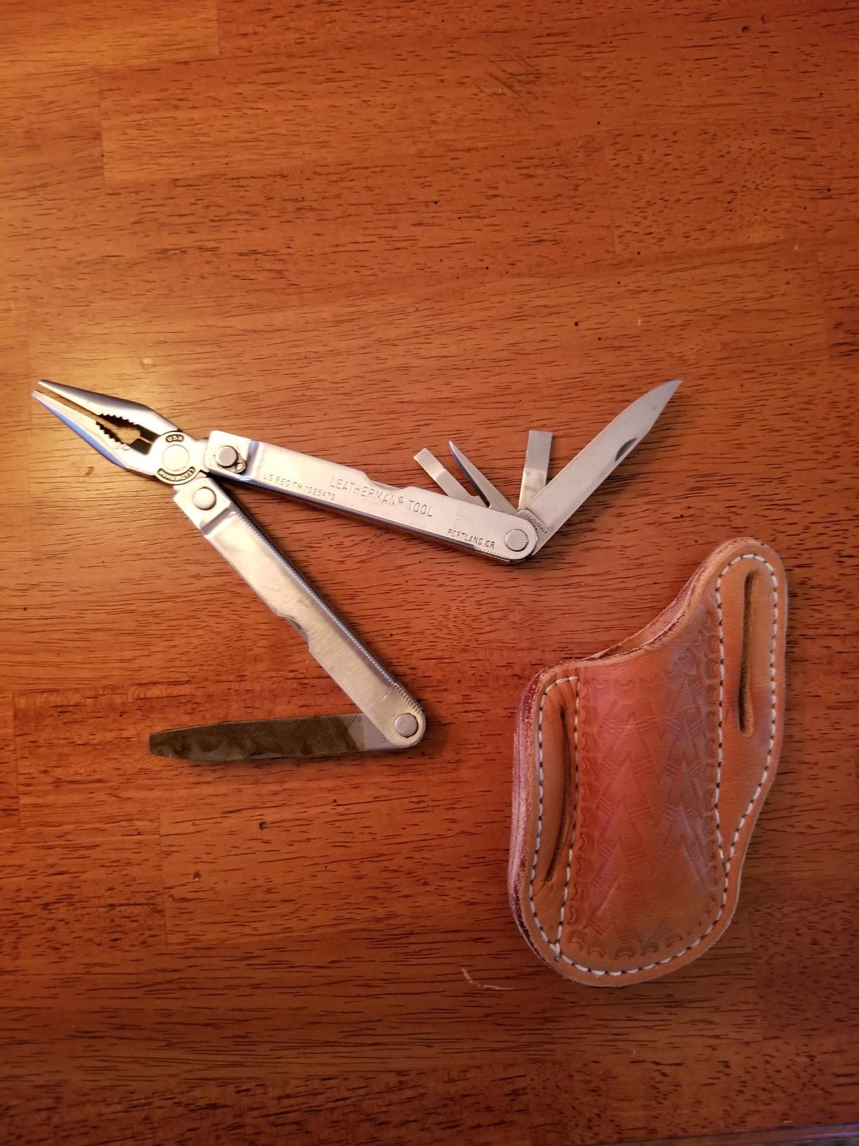 Leather Sheath, Slanted Pancake/ Tooled /Belt /Trapper Knife Sheath,TAN customer photo 1