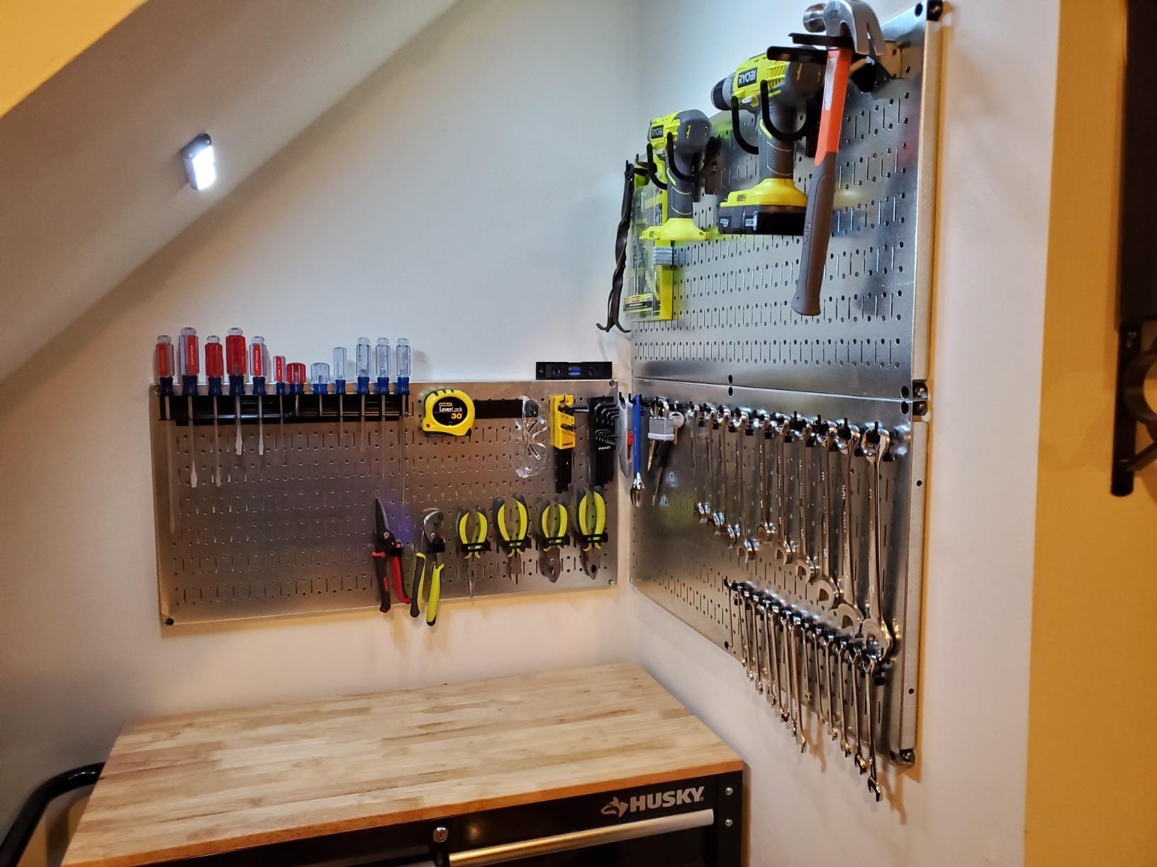 Wall Control Modular Pegboard Tool Organizer System - Wall-Mounted Metal Peg Board Tool Storage Unit for Wall Storage Tiling (White Pegboard) customer photo 1
