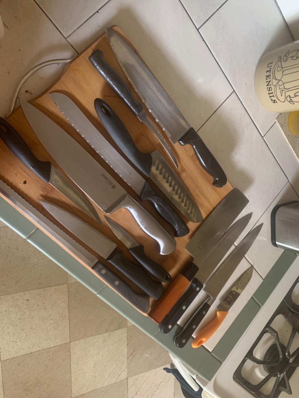 Laxinis World Universal Knife Block, Stainless-Steel Modern Rectangular Design with Scissors-Slot, Knife Holder Counter-top Storage, Holds 12 8”-Blade Knives, 9.1” by 4”(knives not included) customer photo 1