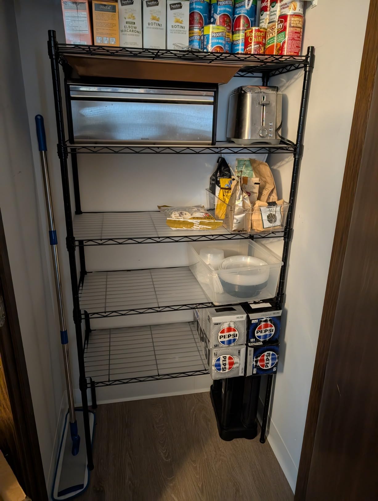 WDT 5-Shelf Shelving Units on Wheels Casters, Adjustable Heavy Duty Metal Shelf Wire Storage Rack for Home Office Garage Kitchen Bathroom Organization(16”Wx36”Dx75”H), Black customer photo 2