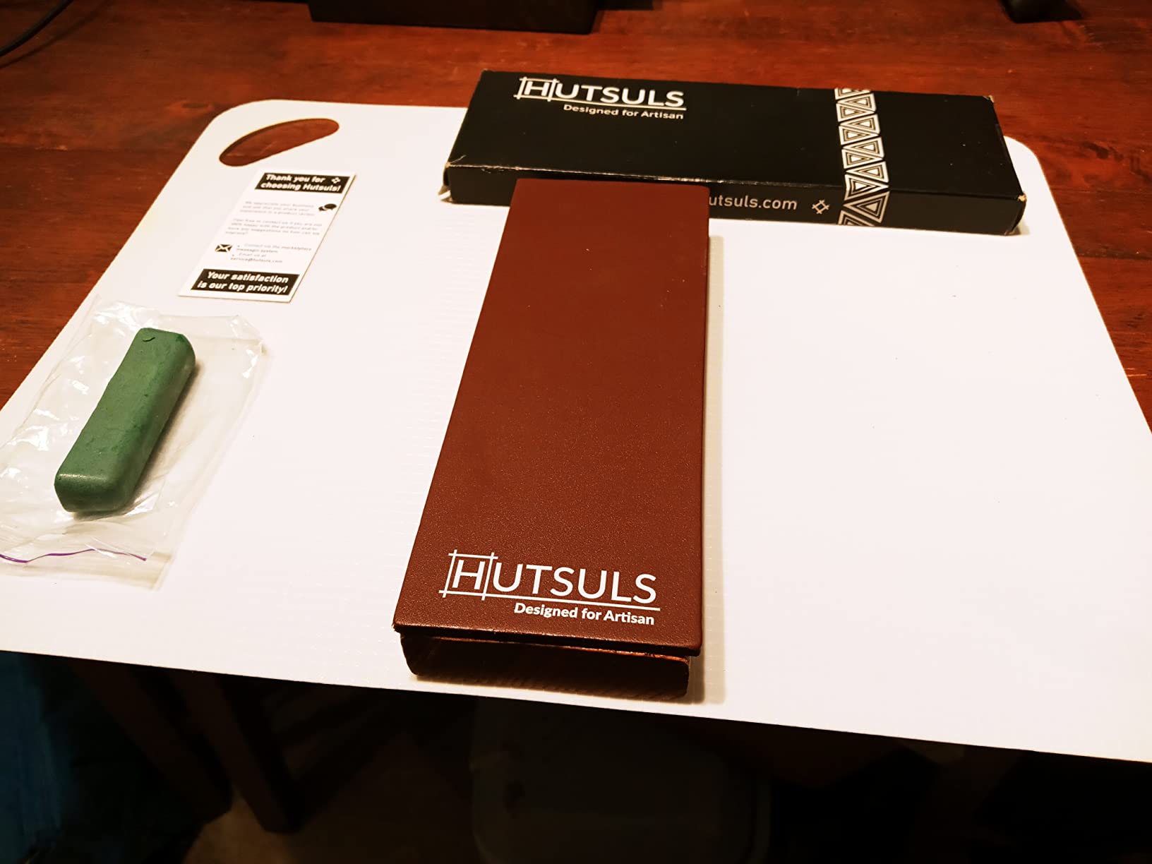 Hutsuls Brown Leather Strop with Compound - Get Razor-Sharp Edges with Stropping Kit, Green Honing Compound & Vegetable Tanned Two Sided Knife Sharpener Step-by-Step Guide Included customer photo 1