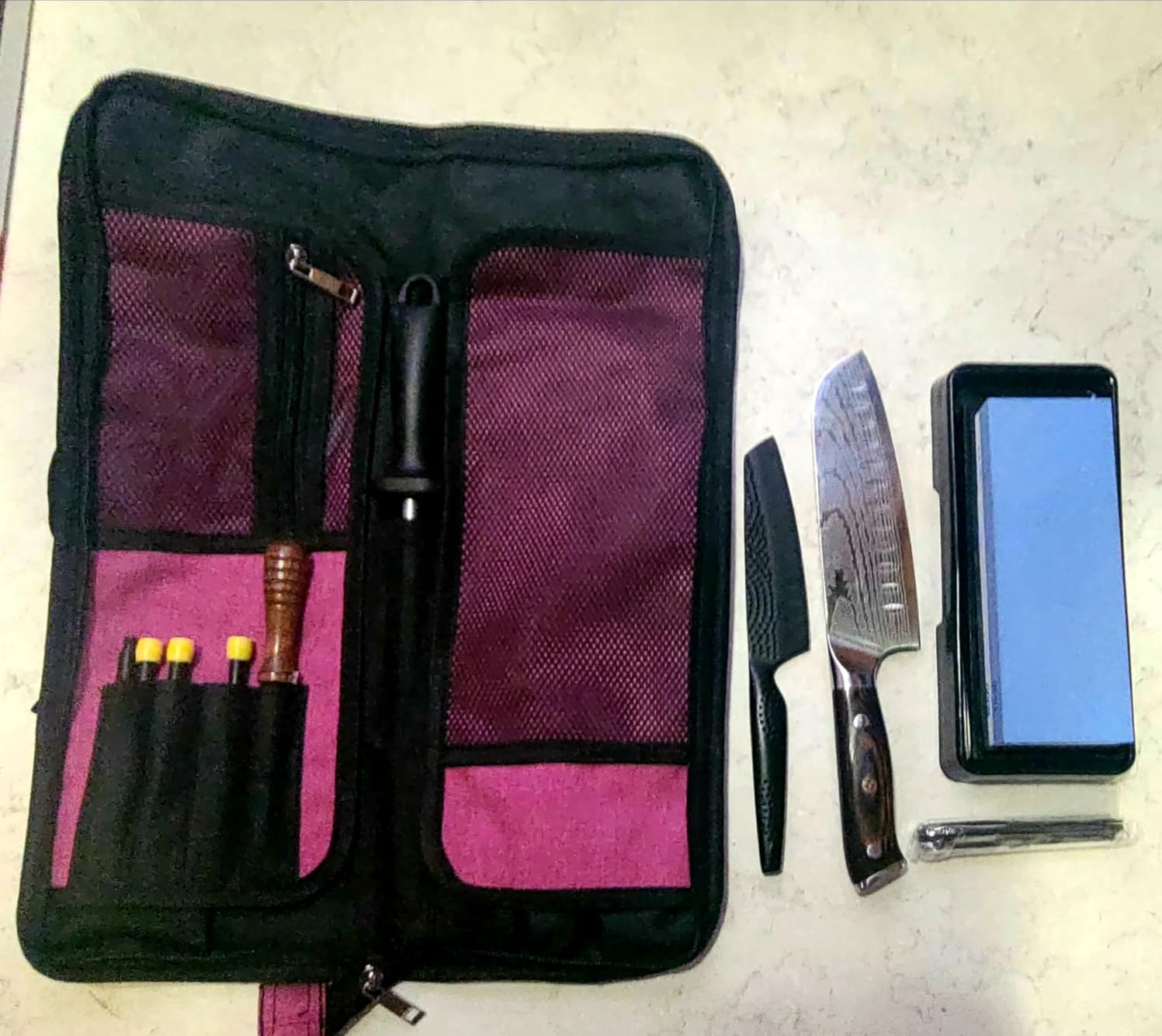 Chef’s Knife Roll Bag, Heavy Duty Oxford Chef Knife Bag, Portable 13 Slots Chef Knife Case, Multi-function Cutlery Knives Pouch Holder Knife Wrap Wallet Tool Roll customer photo 2