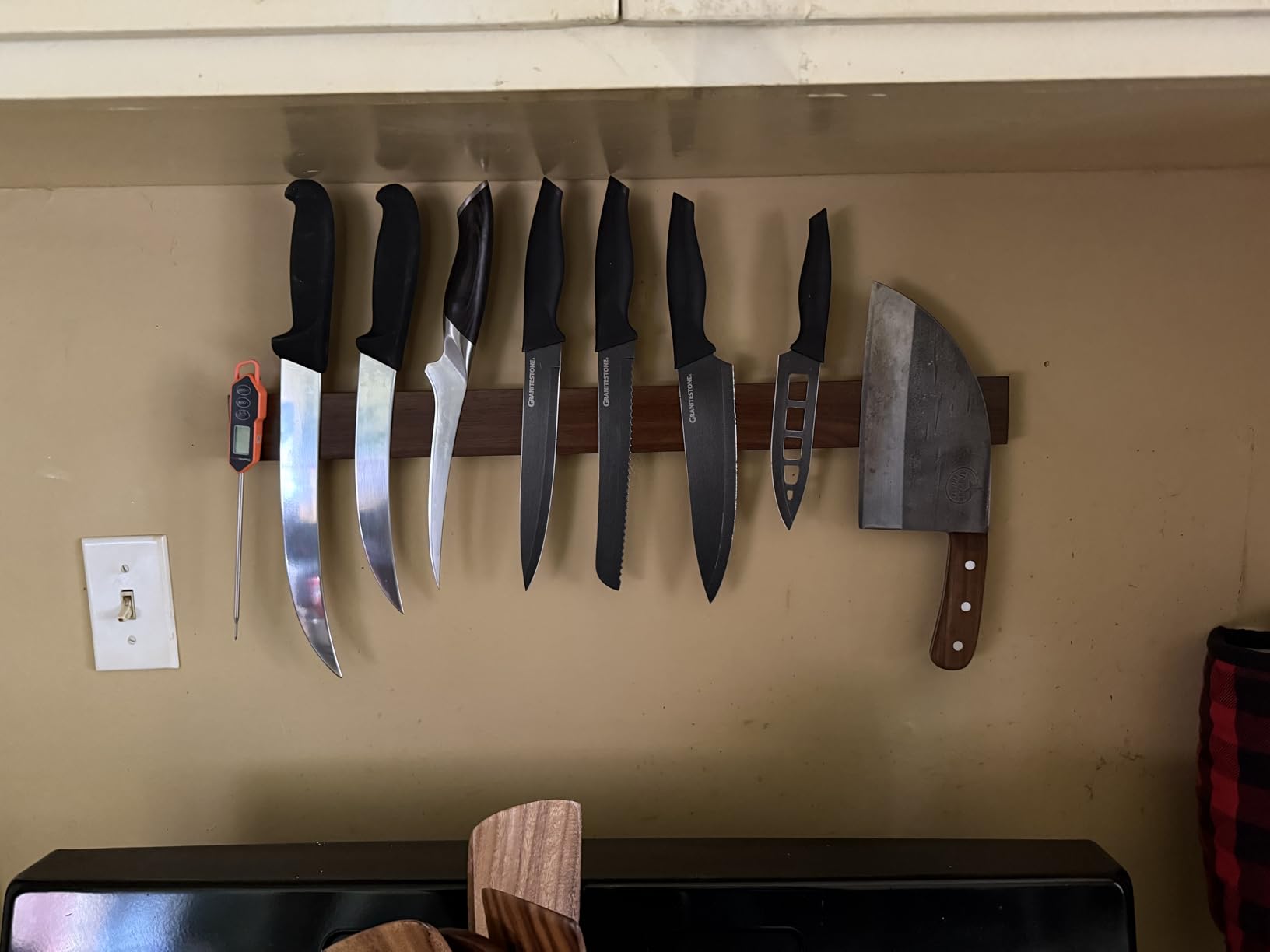 Premium 24 Inch (Large Size) Dark Walnut Wood Magnetic Knife Holder – Professional Wooden Magnetic Knife Strip - Space-Saving Knife Rack/Knife Bar With Powerful Magnetic Pull Force (Upgraded Version) customer photo 2