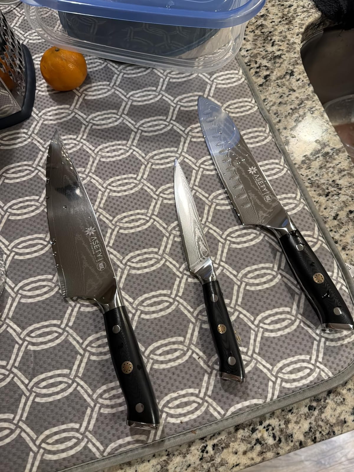 ASETY Damascus Knife Set 3 PCS, Japanese Kitchen Knives with G10 Handle customer photo 1