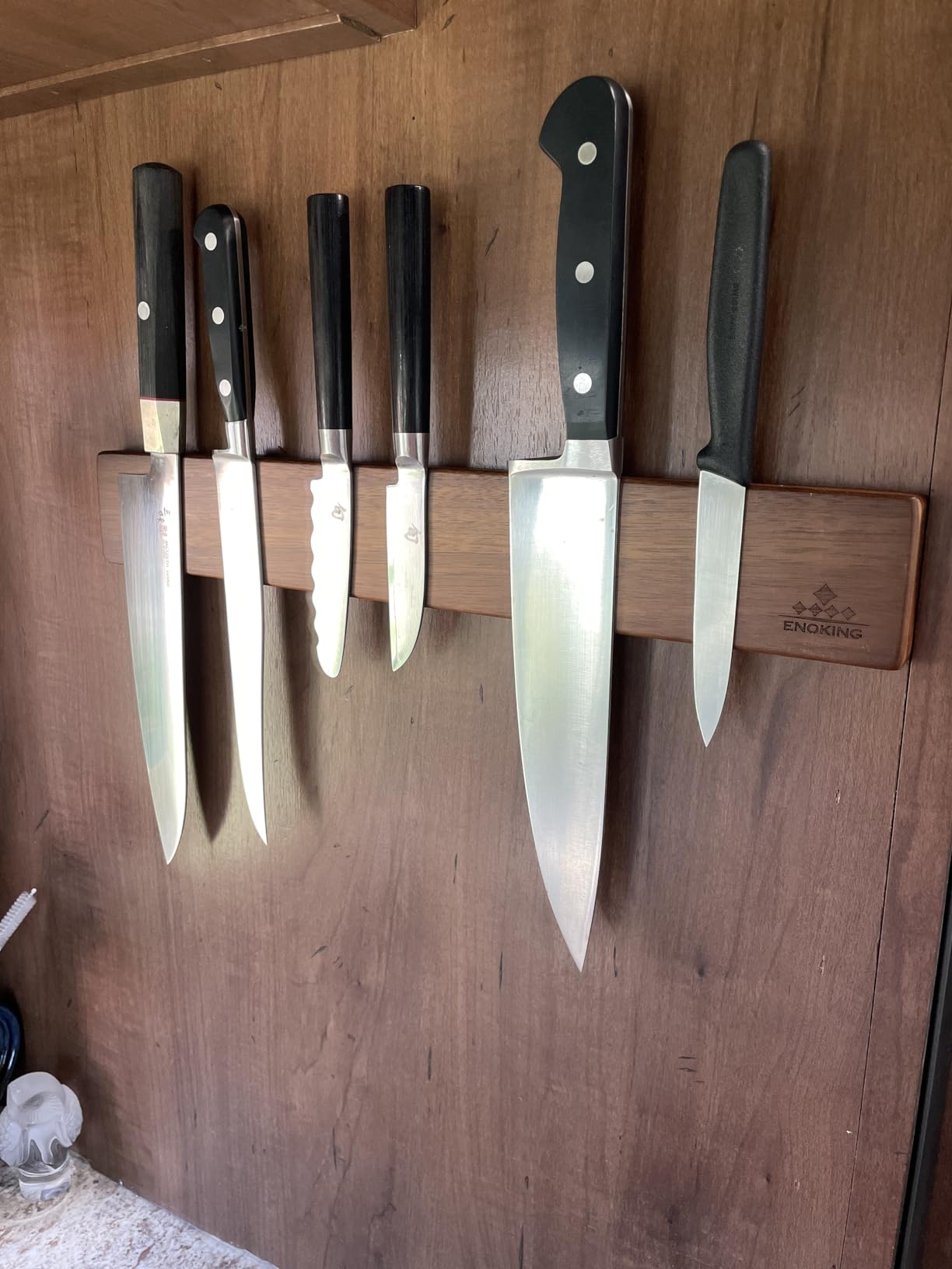 Magnetic Knife Holder for Wall, 16 Inch Acacia Wood Knife Strip, 4 Hooks customer photo 2