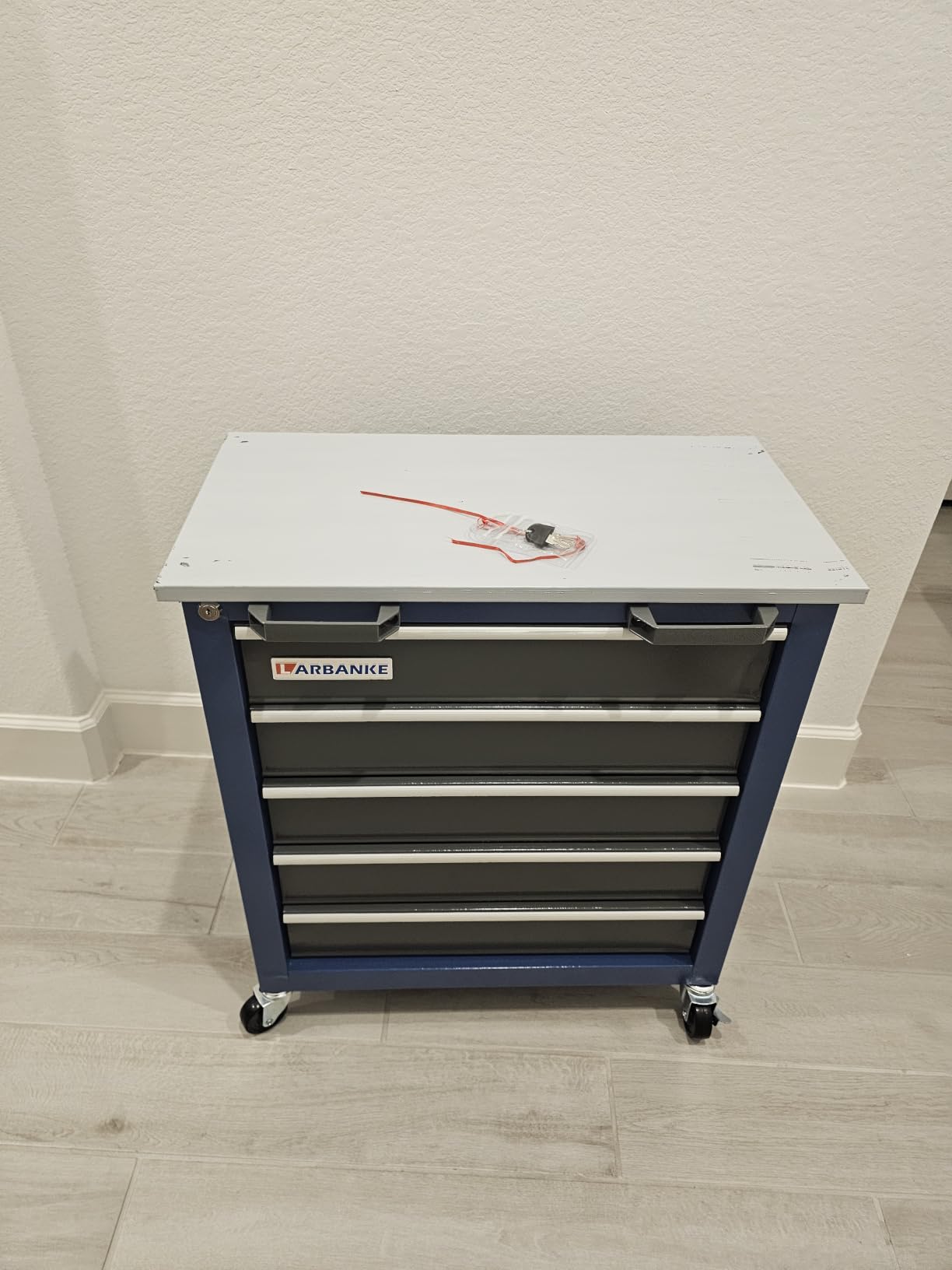 LARBANKE 5-Drawer Rolling Tool Chest with Stainless CounterTop,Tool Chest with Keyed Locking System, with Wheels and Foot Pads,Rolling Tool Cabinet with Drawer Liners,Unique Link Buckle for Connecting customer photo 1