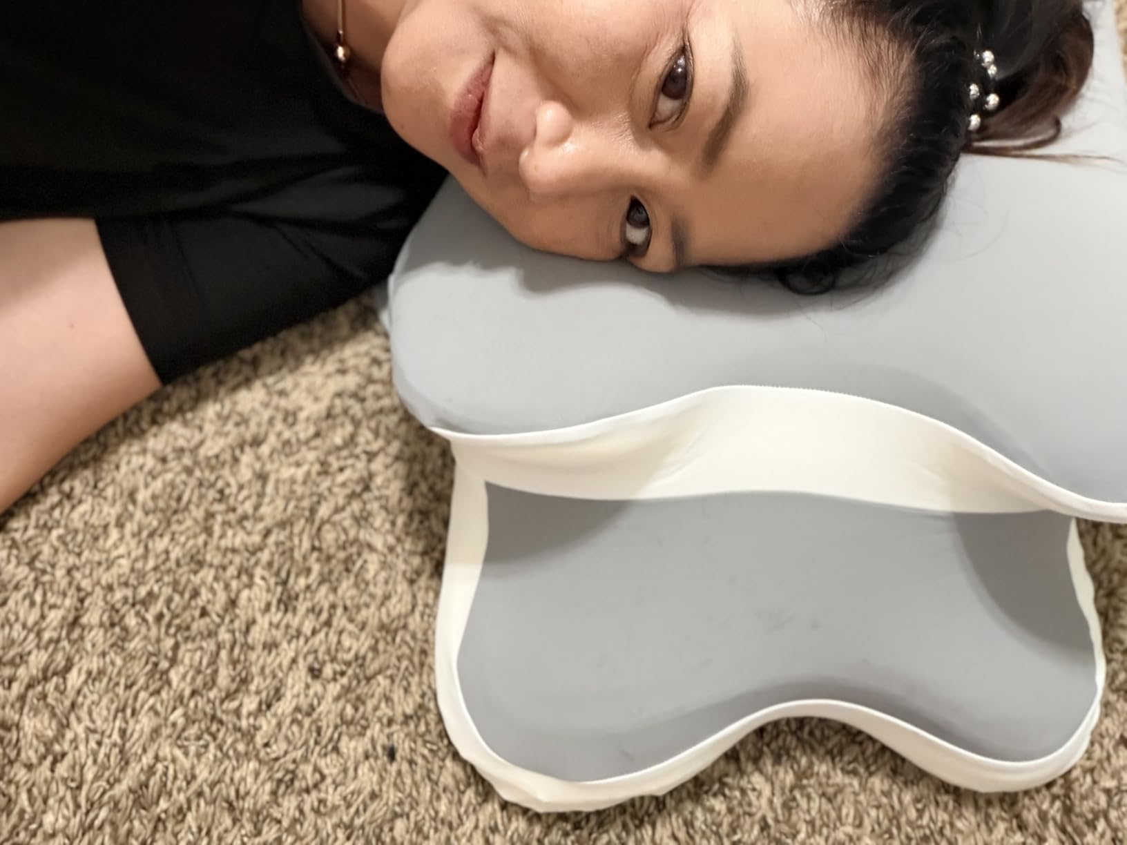 Sleep Apnea Pillow with Neck Pain & Snoring Relief -Orthopedic Cervical Pillow,Ergonomic Contour Memory Foam Pillow for Side, Back,Stomach,Dreamers,Medium Firm (Grey, Queen Size) customer photo 2